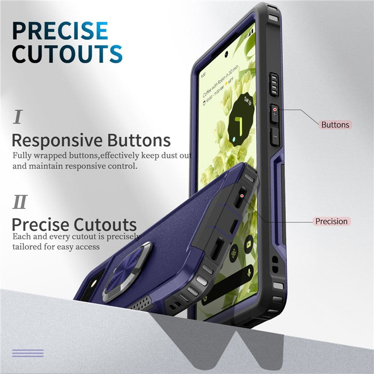 3-in-1 Drop-proof Phone Case For Google Pixel 6, Kickstand Ring Holder Precise Cutouts Phone Back Cover - Navy Blue