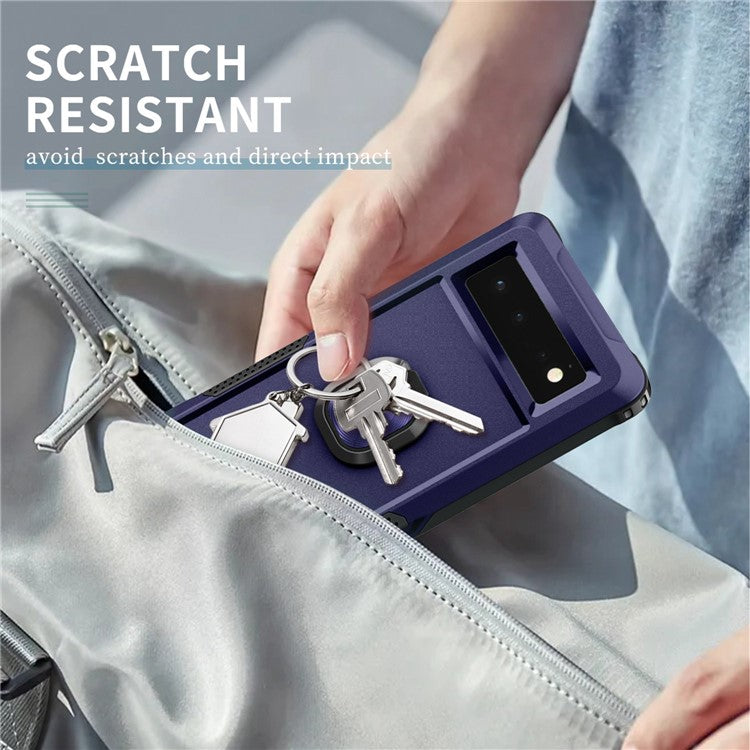 3-in-1 Drop-proof Phone Case For Google Pixel 6, Kickstand Ring Holder Precise Cutouts Phone Back Cover - Navy Blue