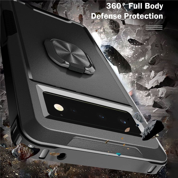 3-in-1 Drop-proof Phone Case For Google Pixel 6, Kickstand Ring Holder Precise Cutouts Phone Back Cover - Black