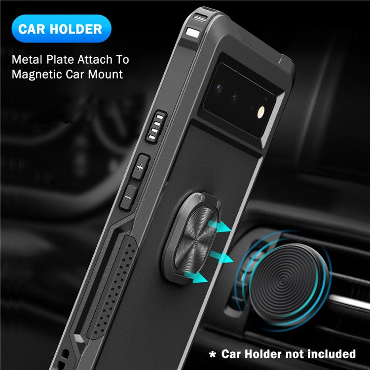 3-in-1 Drop-proof Phone Case For Google Pixel 6, Kickstand Ring Holder Precise Cutouts Phone Back Cover - Black