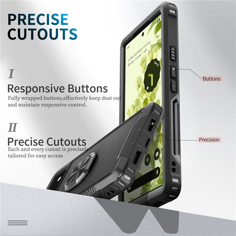 3-in-1 Drop-proof Phone Case For Google Pixel 6, Kickstand Ring Holder Precise Cutouts Phone Back Cover - Black