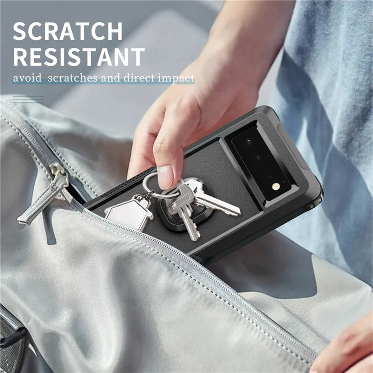 3-in-1 Drop-proof Phone Case For Google Pixel 6, Kickstand Ring Holder Precise Cutouts Phone Back Cover - Black