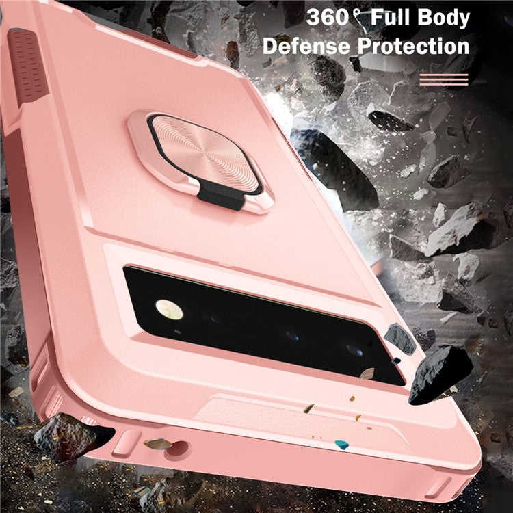 3-in-1 Drop-proof Phone Case For Google Pixel 6, Kickstand Ring Holder Precise Cutouts Phone Back Cover - Pink