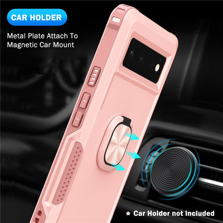3-in-1 Drop-proof Phone Case For Google Pixel 6, Kickstand Ring Holder Precise Cutouts Phone Back Cover - Pink