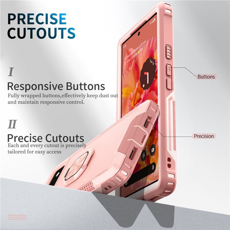 3-in-1 Drop-proof Phone Case For Google Pixel 6, Kickstand Ring Holder Precise Cutouts Phone Back Cover - Pink