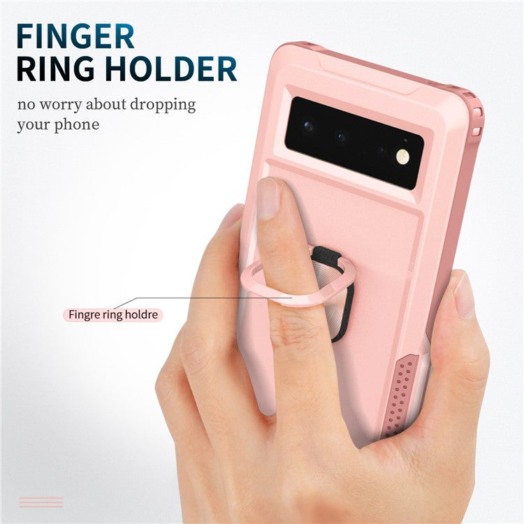 3-in-1 Drop-proof Phone Case For Google Pixel 6, Kickstand Ring Holder Precise Cutouts Phone Back Cover - Pink