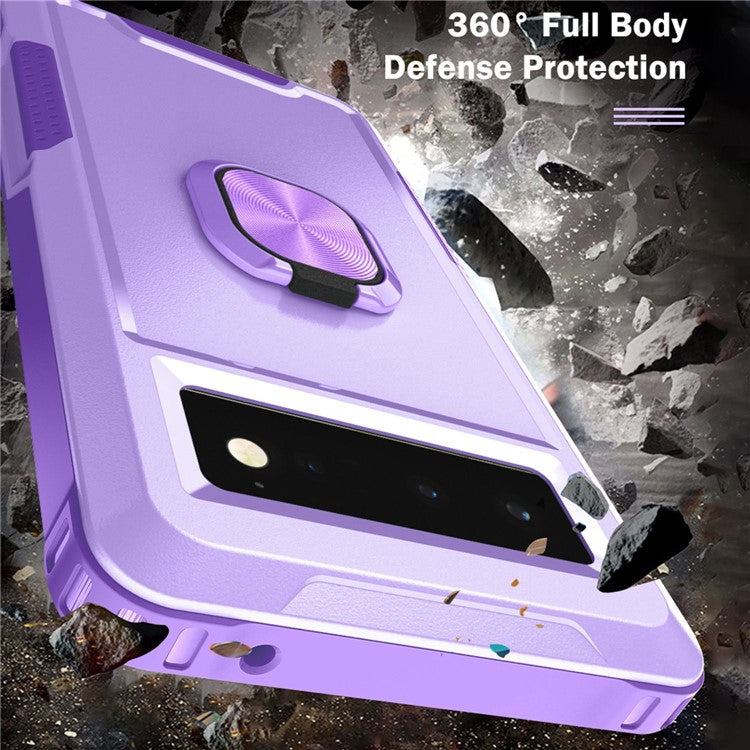 3-in-1 Drop-proof Phone Case For Google Pixel 6, Kickstand Ring Holder Precise Cutouts Phone Back Cover - Light Purple