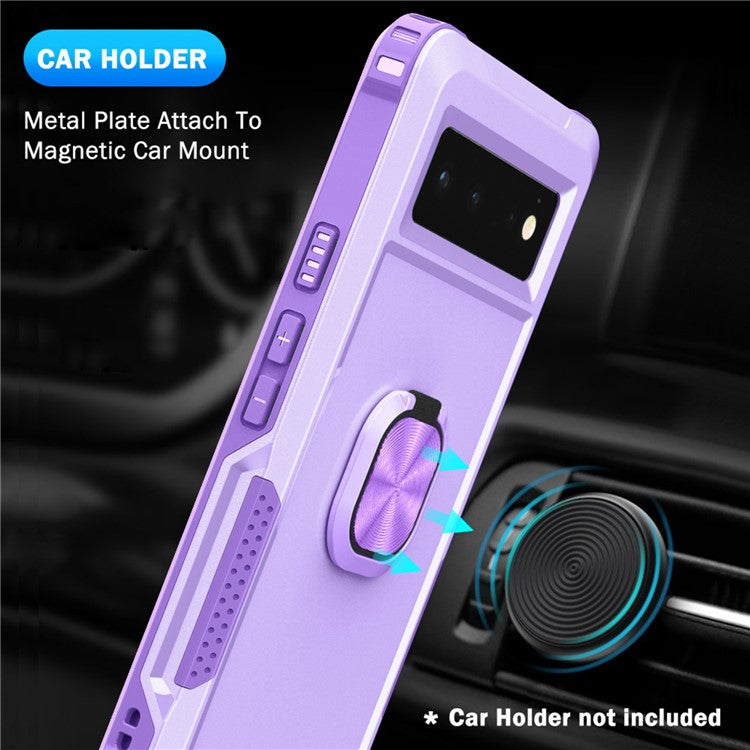 3-in-1 Drop-proof Phone Case For Google Pixel 6, Kickstand Ring Holder Precise Cutouts Phone Back Cover - Light Purple