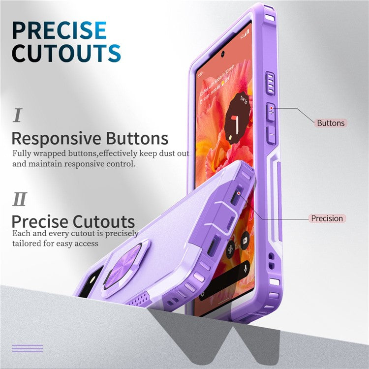 3-in-1 Drop-proof Phone Case For Google Pixel 6, Kickstand Ring Holder Precise Cutouts Phone Back Cover - Light Purple