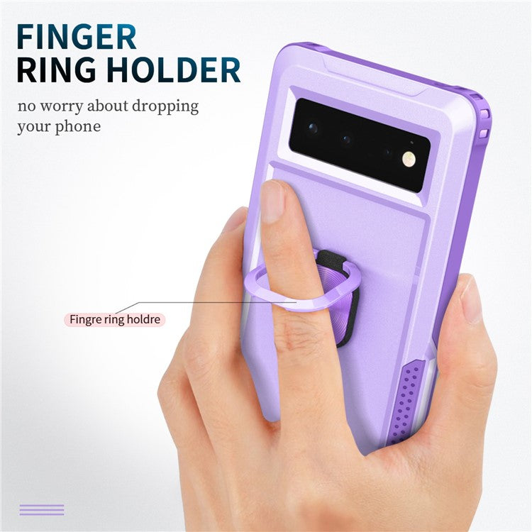 3-in-1 Drop-proof Phone Case For Google Pixel 6, Kickstand Ring Holder Precise Cutouts Phone Back Cover - Light Purple