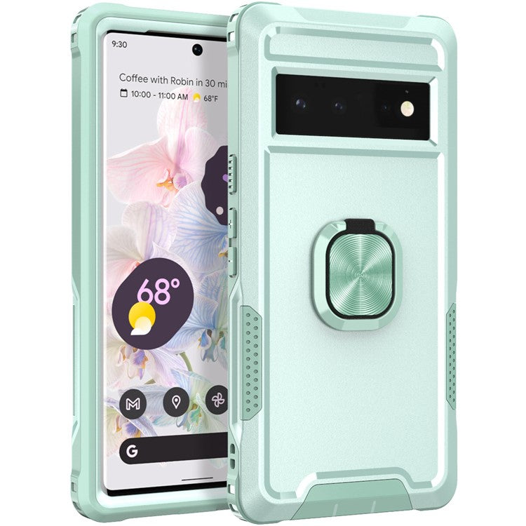 3-in-1 Phone Case For Google Pixel 6 Pro 5G, Wear-resistant Kickstand Ring Holder Phone Protective Back Cover - Green
