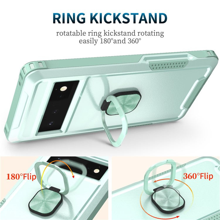 3-in-1 Phone Case For Google Pixel 6 Pro 5G, Wear-resistant Kickstand Ring Holder Phone Protective Back Cover - Green