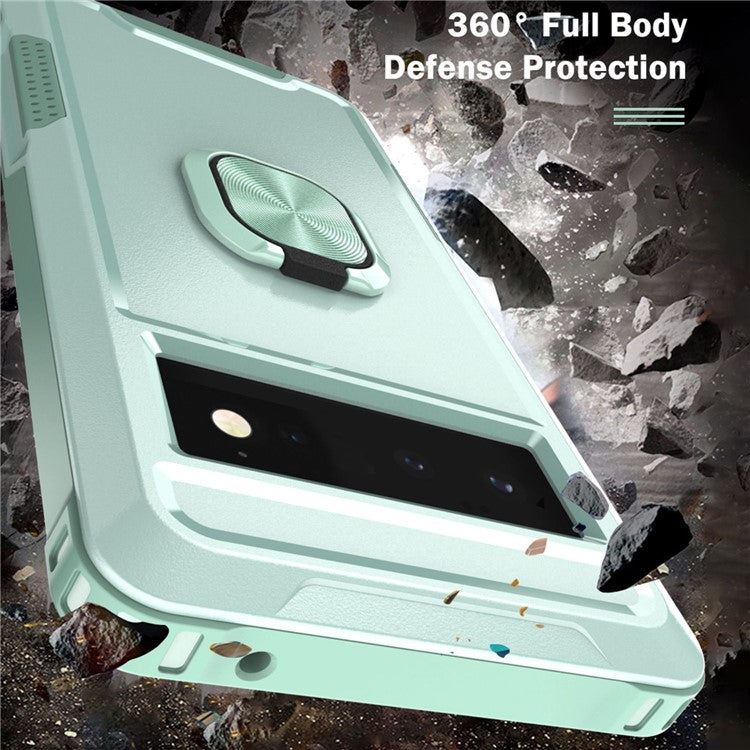 3-in-1 Phone Case For Google Pixel 6 Pro 5G, Wear-resistant Kickstand Ring Holder Phone Protective Back Cover - Green