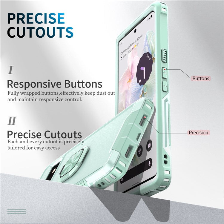 3-in-1 Phone Case For Google Pixel 6 Pro 5G, Wear-resistant Kickstand Ring Holder Phone Protective Back Cover - Green