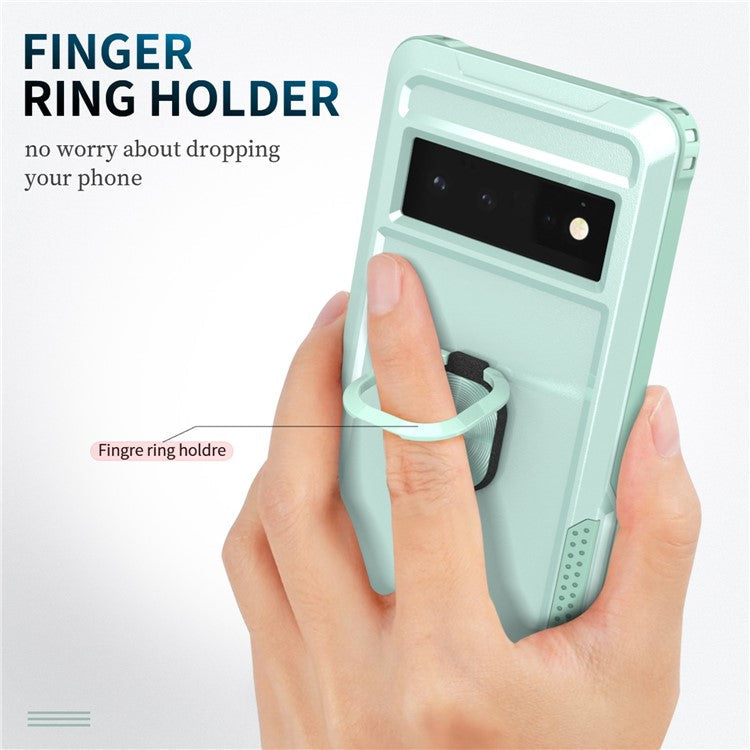 3-in-1 Phone Case For Google Pixel 6 Pro 5G, Wear-resistant Kickstand Ring Holder Phone Protective Back Cover - Green