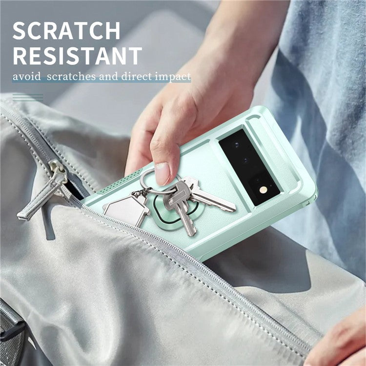 3-in-1 Phone Case For Google Pixel 6 Pro 5G, Wear-resistant Kickstand Ring Holder Phone Protective Back Cover - Green