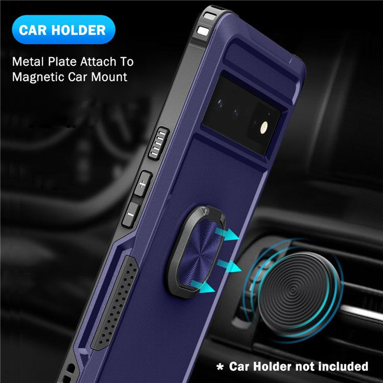 3-in-1 Phone Case For Google Pixel 6 Pro 5G, Wear-resistant Kickstand Ring Holder Phone Protective Back Cover - Navy Blue