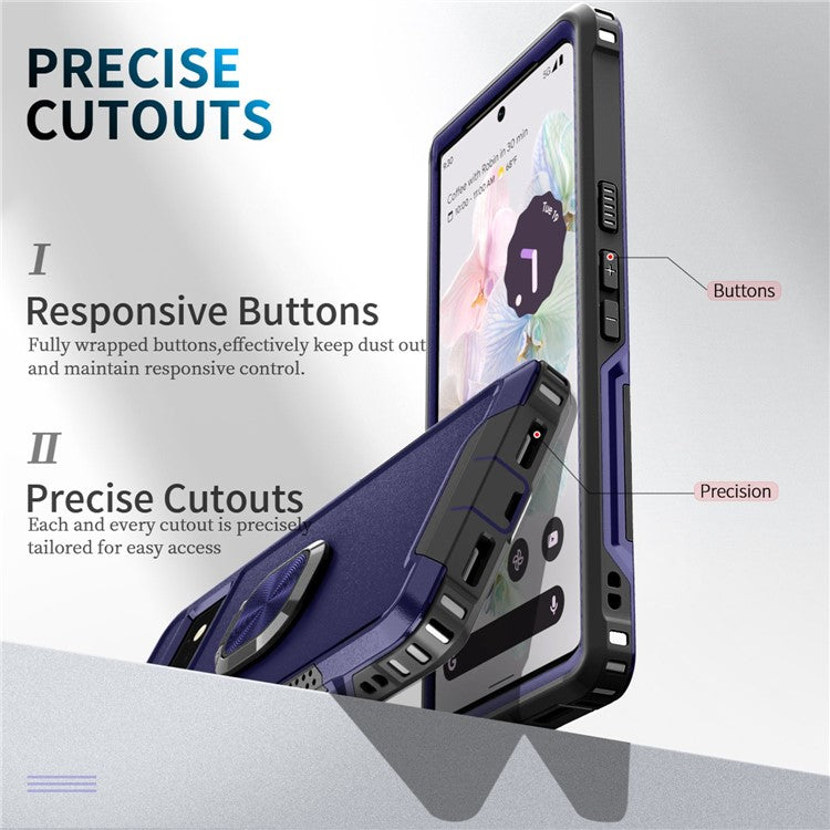 3-in-1 Phone Case For Google Pixel 6 Pro 5G, Wear-resistant Kickstand Ring Holder Phone Protective Back Cover - Navy Blue