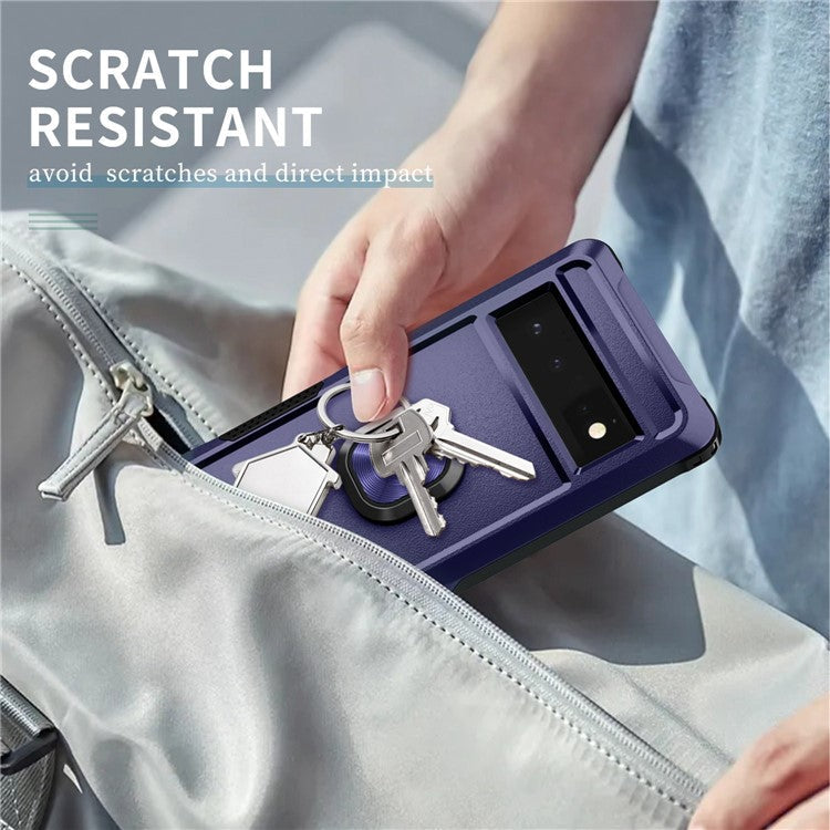 3-in-1 Phone Case For Google Pixel 6 Pro 5G, Wear-resistant Kickstand Ring Holder Phone Protective Back Cover - Navy Blue