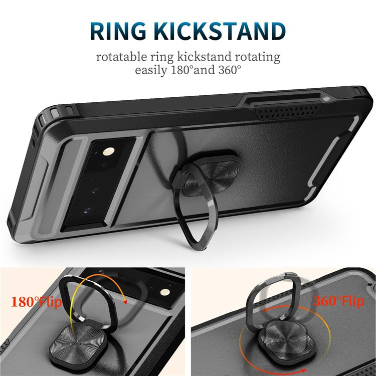 3-in-1 Phone Case For Google Pixel 6 Pro 5G, Wear-resistant Kickstand Ring Holder Phone Protective Back Cover - Black