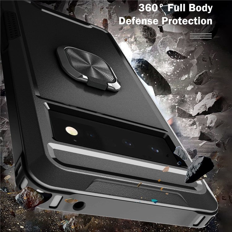 3-in-1 Phone Case For Google Pixel 6 Pro 5G, Wear-resistant Kickstand Ring Holder Phone Protective Back Cover - Black