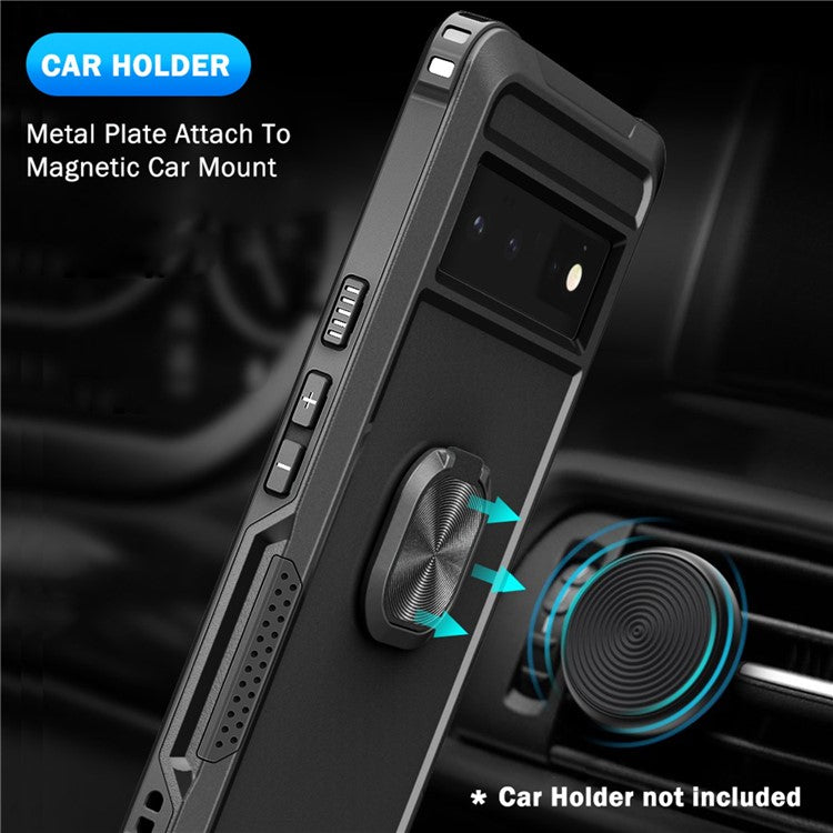 3-in-1 Phone Case For Google Pixel 6 Pro 5G, Wear-resistant Kickstand Ring Holder Phone Protective Back Cover - Black