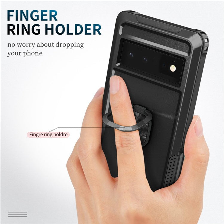 3-in-1 Phone Case For Google Pixel 6 Pro 5G, Wear-resistant Kickstand Ring Holder Phone Protective Back Cover - Black