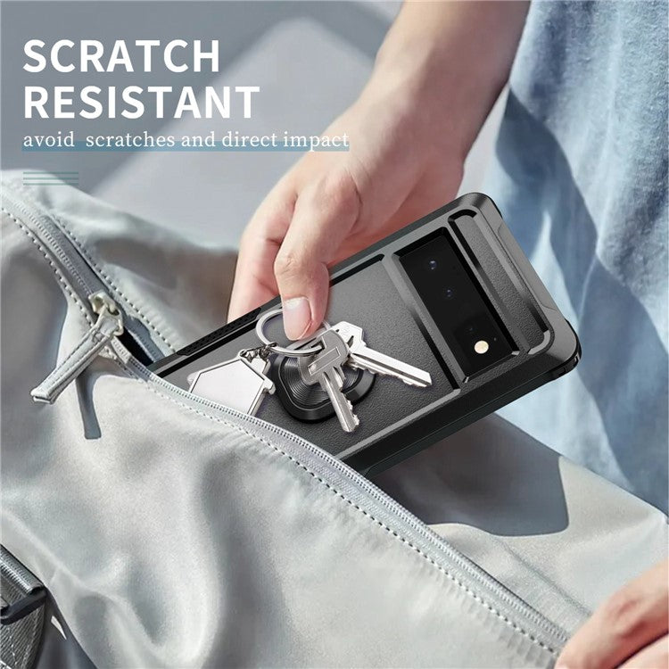 3-in-1 Phone Case For Google Pixel 6 Pro 5G, Wear-resistant Kickstand Ring Holder Phone Protective Back Cover - Black