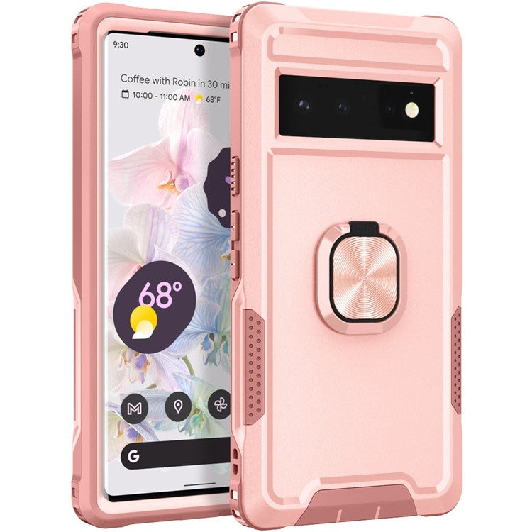 3-in-1 Phone Case For Google Pixel 6 Pro 5G, Wear-resistant Kickstand Ring Holder Phone Protective Back Cover - Pink