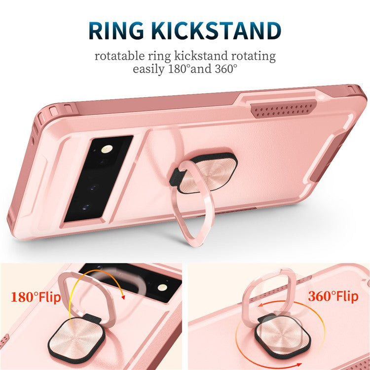 3-in-1 Phone Case For Google Pixel 6 Pro 5G, Wear-resistant Kickstand Ring Holder Phone Protective Back Cover - Pink