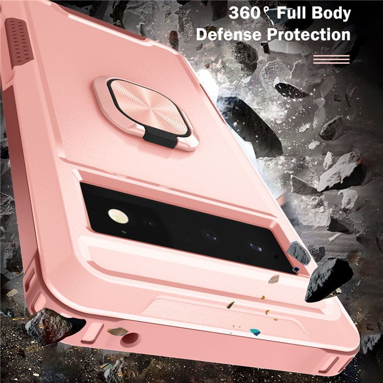 3-in-1 Phone Case For Google Pixel 6 Pro 5G, Wear-resistant Kickstand Ring Holder Phone Protective Back Cover - Pink