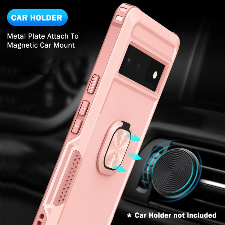 3-in-1 Phone Case For Google Pixel 6 Pro 5G, Wear-resistant Kickstand Ring Holder Phone Protective Back Cover - Pink