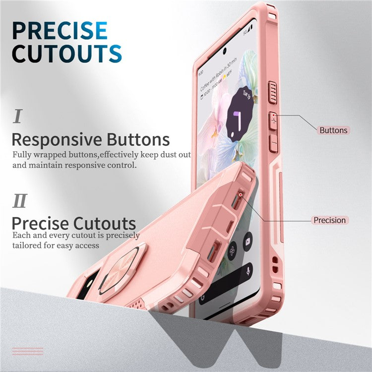 3-in-1 Phone Case For Google Pixel 6 Pro 5G, Wear-resistant Kickstand Ring Holder Phone Protective Back Cover - Pink