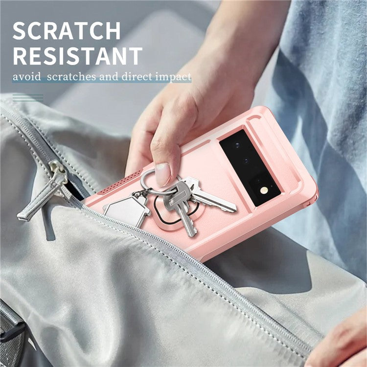 3-in-1 Phone Case For Google Pixel 6 Pro 5G, Wear-resistant Kickstand Ring Holder Phone Protective Back Cover - Pink