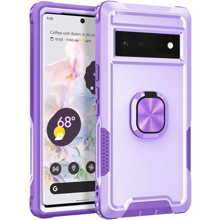 3-in-1 Phone Case For Google Pixel 6 Pro 5G, Wear-resistant Kickstand Ring Holder Phone Protective Back Cover - Light Purple