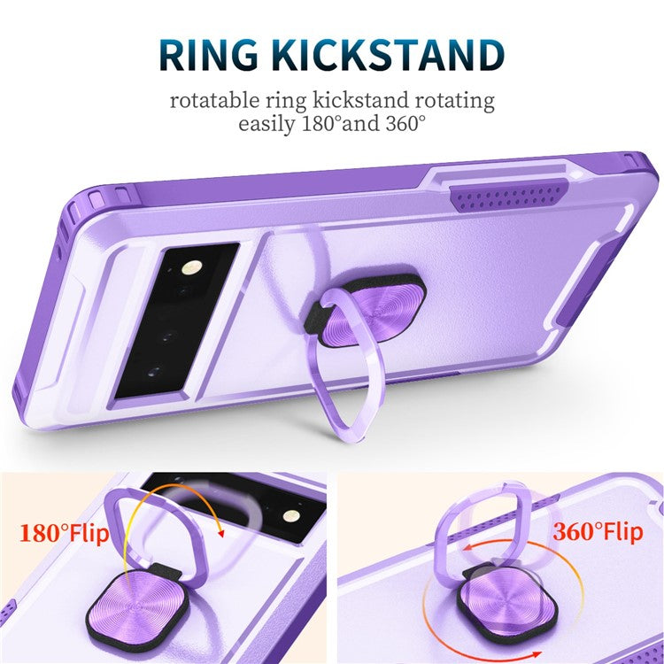 3-in-1 Phone Case For Google Pixel 6 Pro 5G, Wear-resistant Kickstand Ring Holder Phone Protective Back Cover - Light Purple
