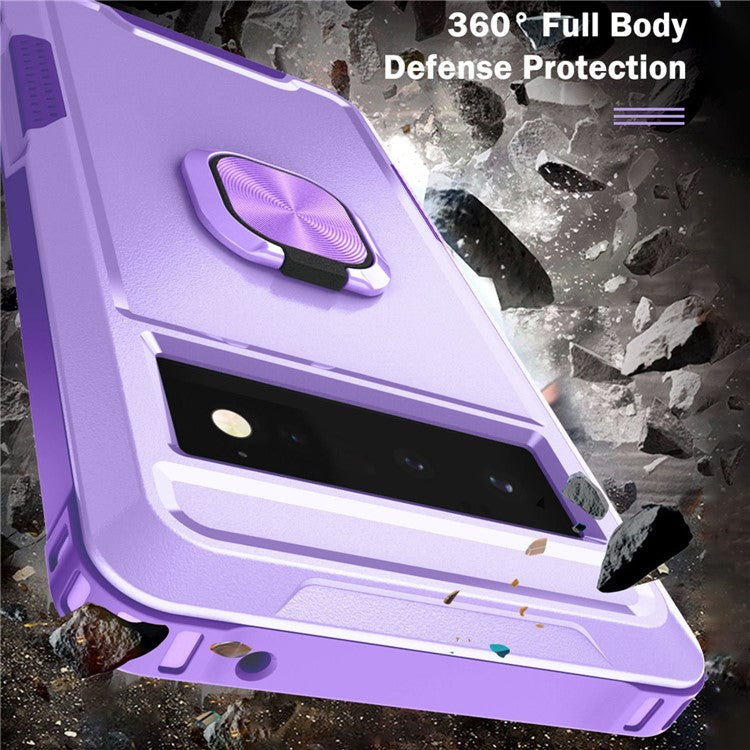 3-in-1 Phone Case For Google Pixel 6 Pro 5G, Wear-resistant Kickstand Ring Holder Phone Protective Back Cover - Light Purple