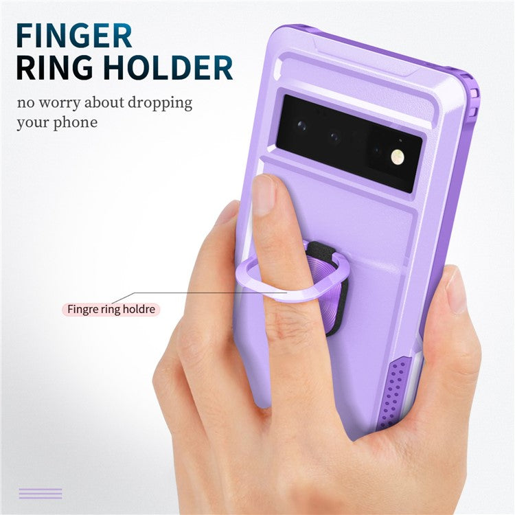 3-in-1 Phone Case For Google Pixel 6 Pro 5G, Wear-resistant Kickstand Ring Holder Phone Protective Back Cover - Light Purple