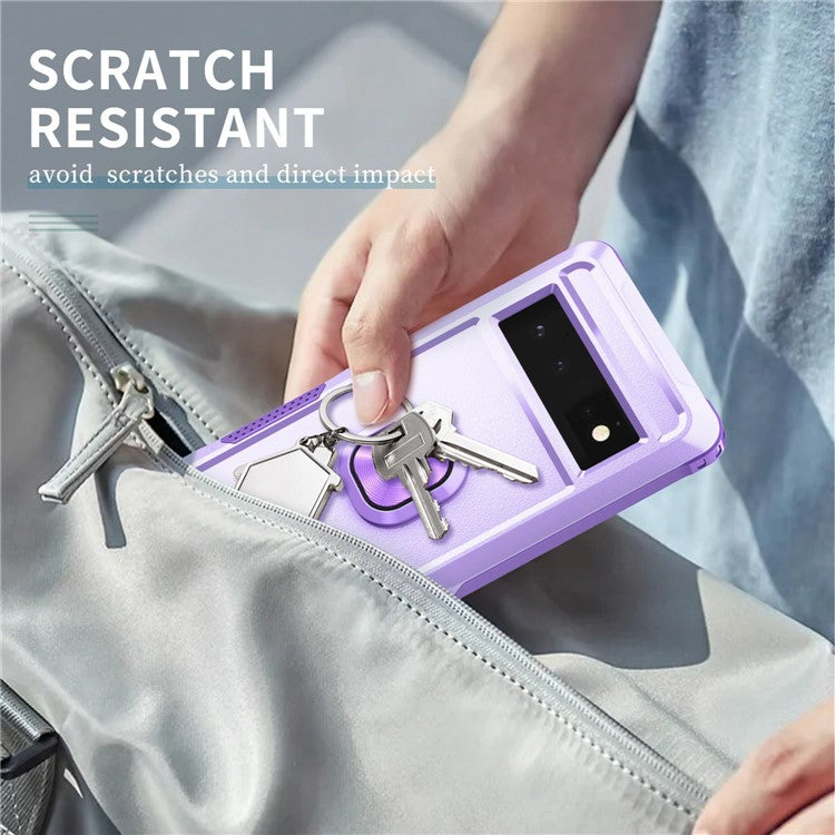 3-in-1 Phone Case For Google Pixel 6 Pro 5G, Wear-resistant Kickstand Ring Holder Phone Protective Back Cover - Light Purple