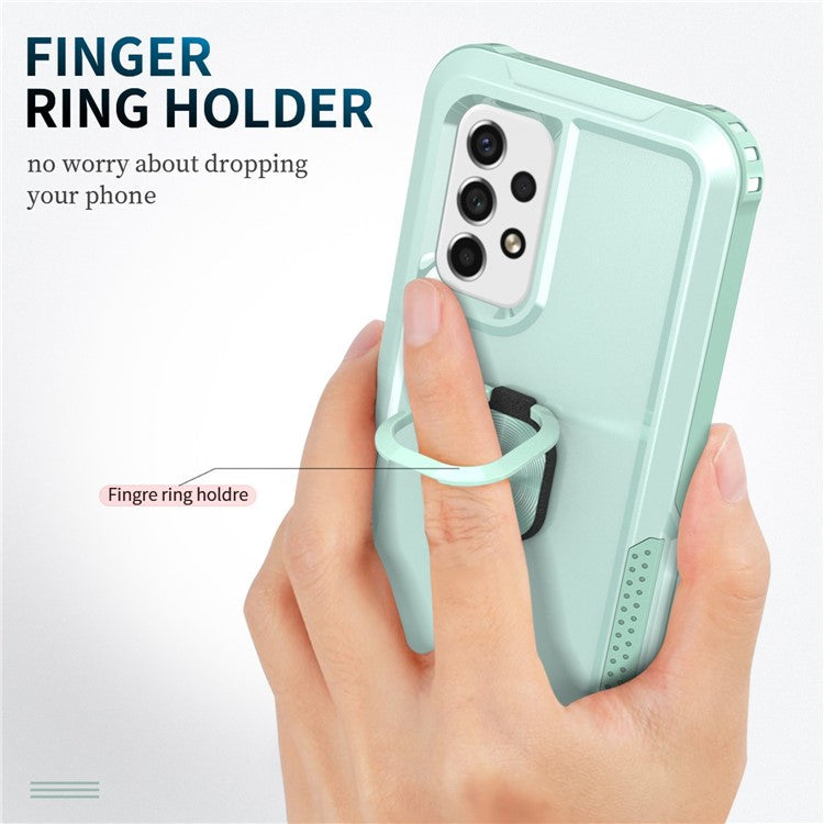For Samsung Galaxy A33 5G 3-in-1 Phone Case Kickstand Ring Holder Full Protection Hybrid Back Cover - Green