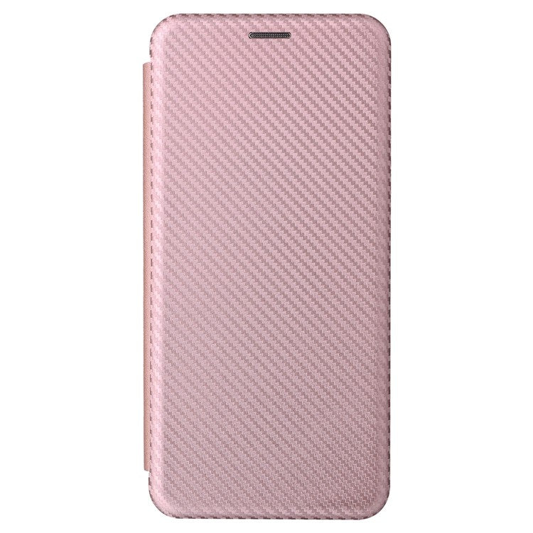 Carbon Fiber Texture Phone Case for Realme Narzo 50A PU Leather Anti-Drop Case Magnetic Closure Stand Cover with Card Holder - Rose Gold