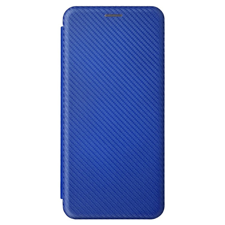 Carbon Fiber Texture Phone Case for Realme Narzo 50A PU Leather Anti-Drop Case Magnetic Closure Stand Cover with Card Holder - Blue
