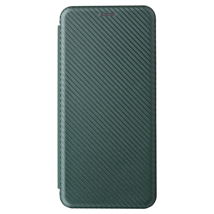 Carbon Fiber Texture Phone Case for Realme Narzo 50A PU Leather Anti-Drop Case Magnetic Closure Stand Cover with Card Holder - Green