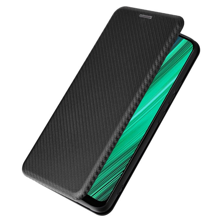 Carbon Fiber Texture Phone Case for Realme Narzo 50A PU Leather Anti-Drop Case Magnetic Closure Stand Cover with Card Holder - Black