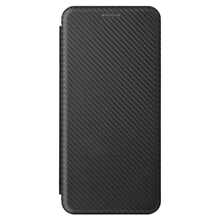 Carbon Fiber Texture Phone Case for Realme Narzo 50A PU Leather Anti-Drop Case Magnetic Closure Stand Cover with Card Holder - Black