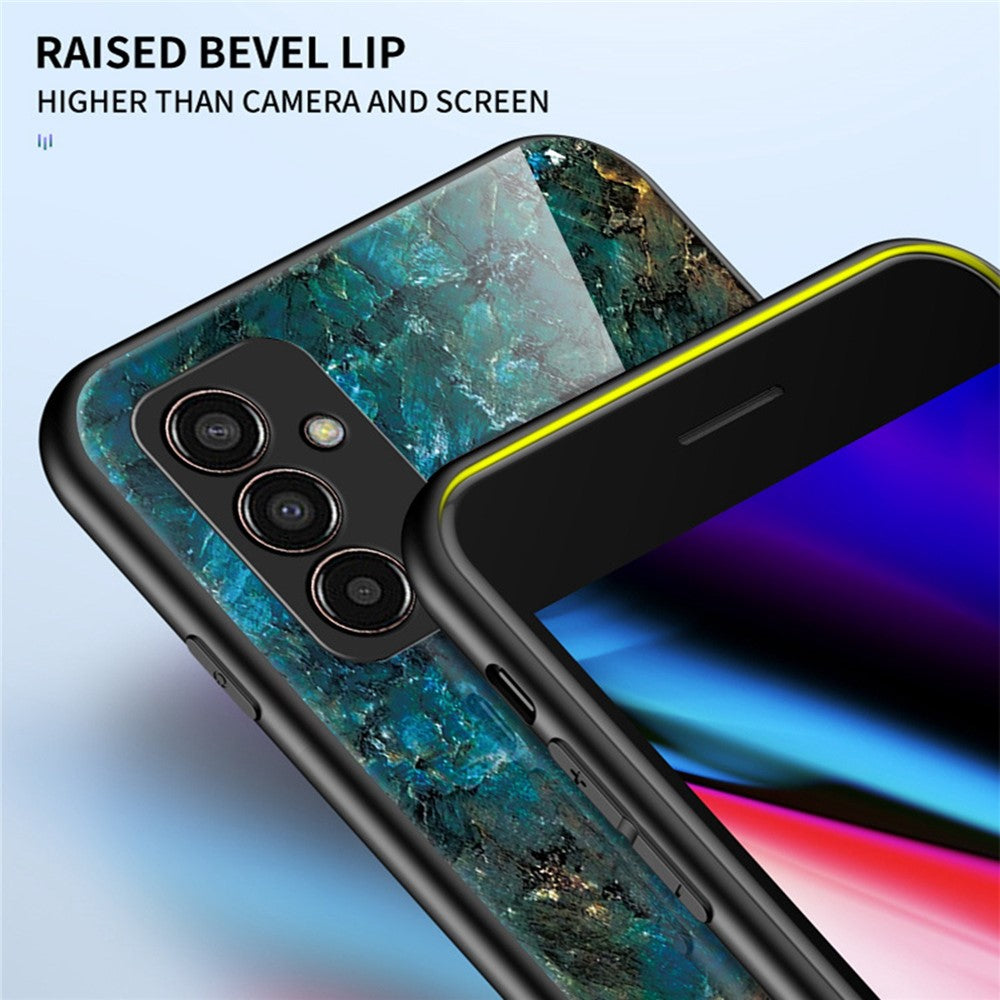 For Samsung Galaxy M13 4G Marble Pattern Phone Shell Tempered Glass + PC + TPU Hybrid Protective Cover - White Marble