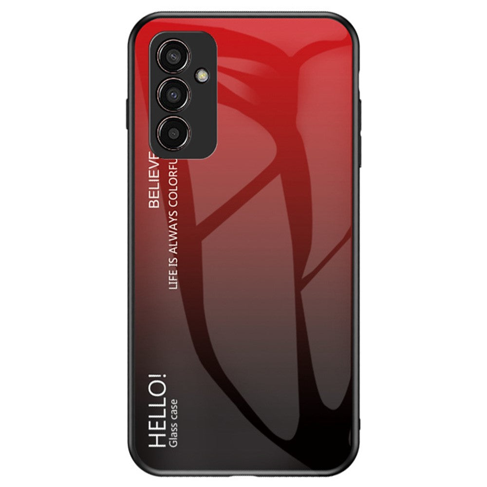 Phone Case for Samsung Galaxy M13 4G, Anti-Drop Gradient Color Shell Tempered Glass + PC + TPU Phone Protector - Red / Black