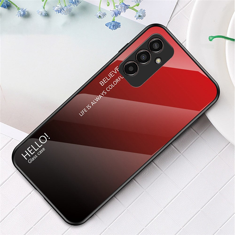 Phone Case for Samsung Galaxy M13 4G, Anti-Drop Gradient Color Shell Tempered Glass + PC + TPU Phone Protector - Red / Black