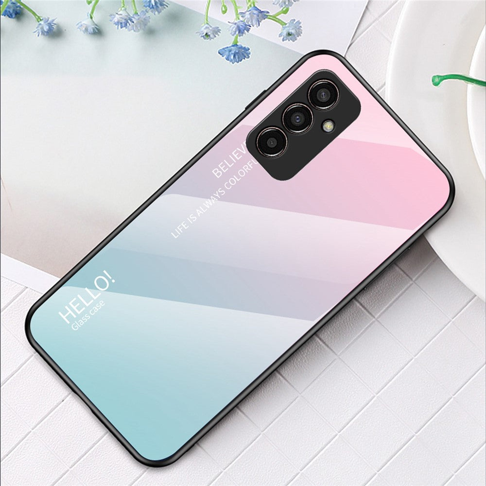 Phone Case for Samsung Galaxy M13 4G, Anti-Drop Gradient Color Shell Tempered Glass + PC + TPU Phone Protector - Pink / Blue