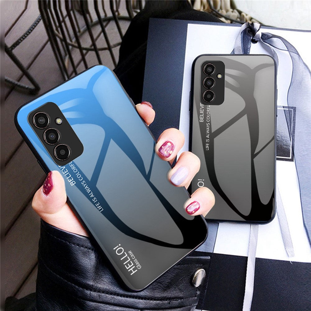 Phone Case for Samsung Galaxy M13 4G, Anti-Drop Gradient Color Shell Tempered Glass + PC + TPU Phone Protector - Pink / Blue